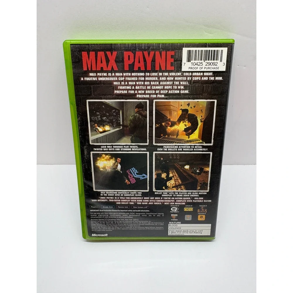 Max Payne Video Game Microsoft Xbox Remedy Rockstar Games